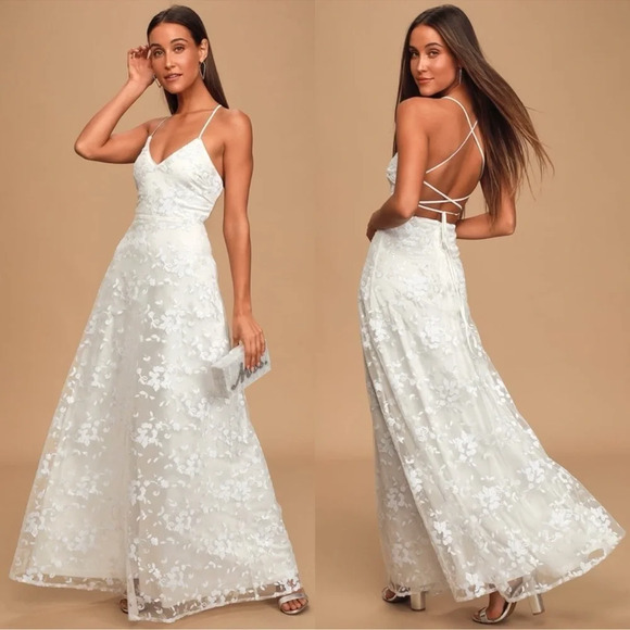 Lulus Dresses & Skirts - NWT Lulu’s Magically Charming White Sequin Lace Up Maxi Dress Size Large